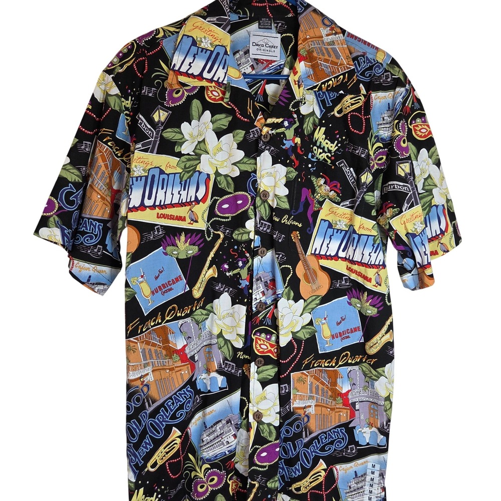 David Carey Originals New Orleans Mardi Gras Hawaiian Shirt Men's M